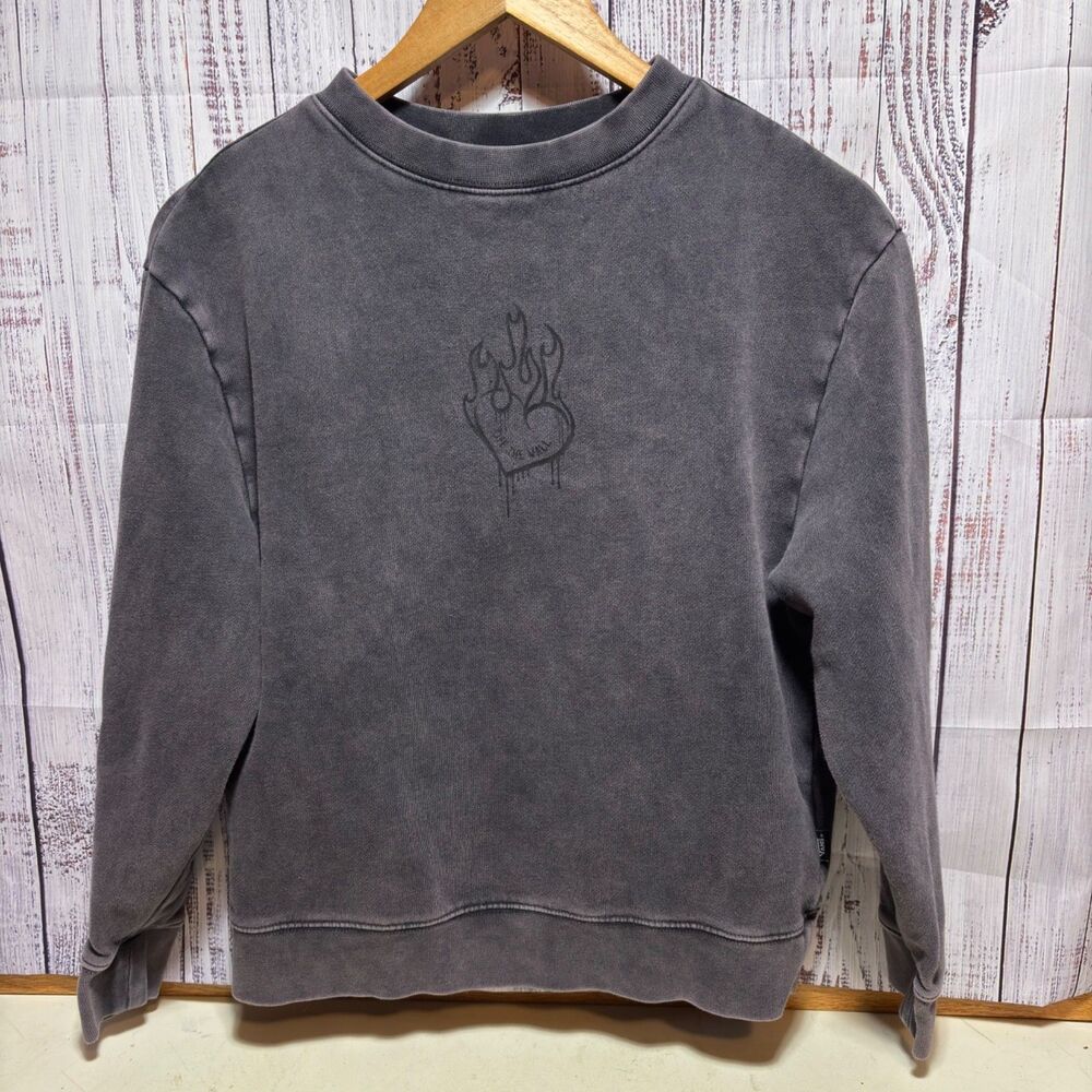 Vans Sweatshirt Womens Small Gray Long Sleeve Crew Neck Graphic Pullover